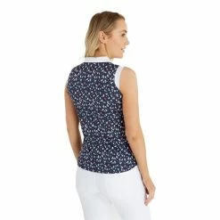 Green Lamb Ladies Marie Printed Sleeveless Polo Shirt Leaf Print -Cheap Footwear Store P SG23963GREENLAMBSHIRTLEAFPRINTLADIES 3 L