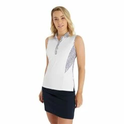 Green Lamb Ladies Mary Printed Sleeveless Polo Shirt White Waterfall -Cheap Footwear Store P SG23964GREENLAMBSHIRTWHITEWATERFALLLADIES 2 L